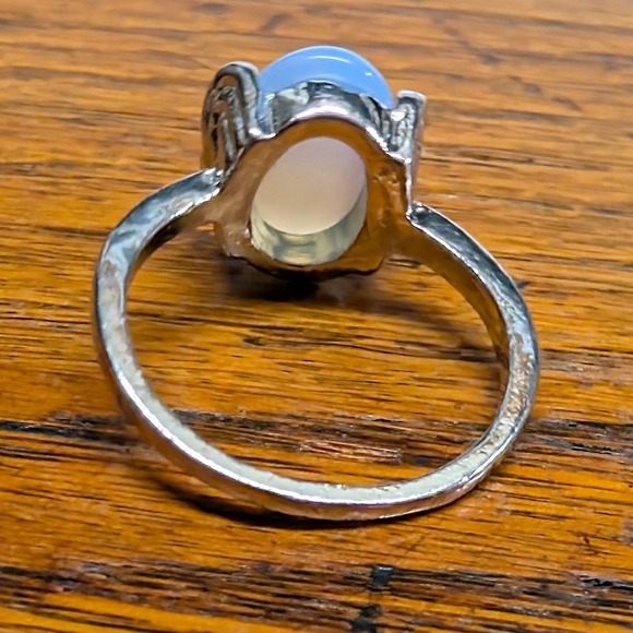 New Opalite Oval Cabochon Big Ring Plus Size 10.5 Blue SilverTone Statement Boho - Picture 9 of 11